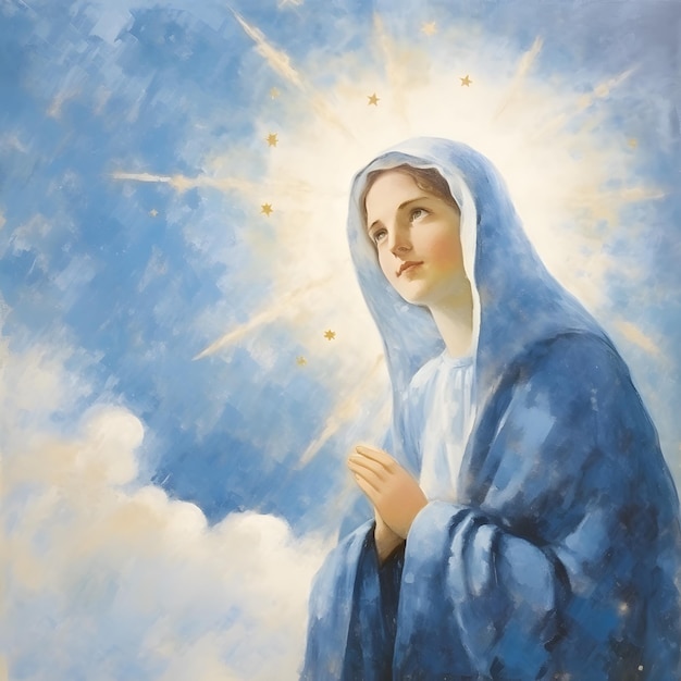 Portrait of our lady of grace Virgin Mary in the sky