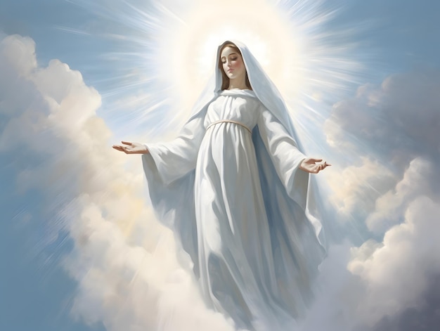 Portrait of our lady of grace Virgin Mary in the sky