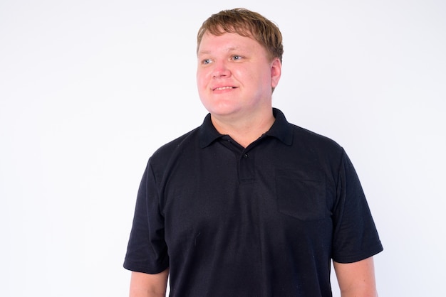 portrait of overweight man isolated on white