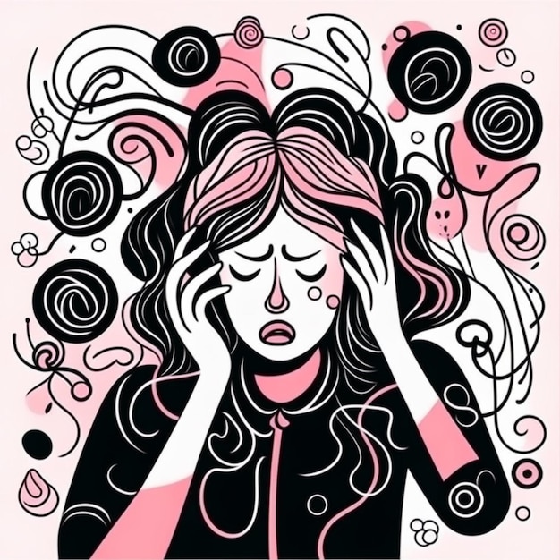 Photo portrait of overwhelmed woman suffering mental psychological stress or illness