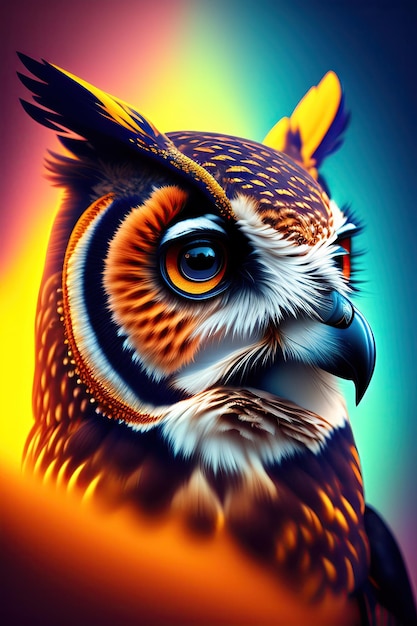 Portrait of an owl abstract wildlife background 3d illustration