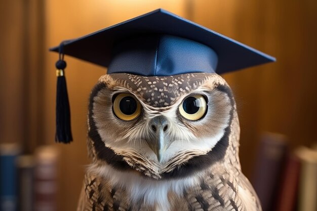 Portrait of an owl wearing graduation cap Generative AI