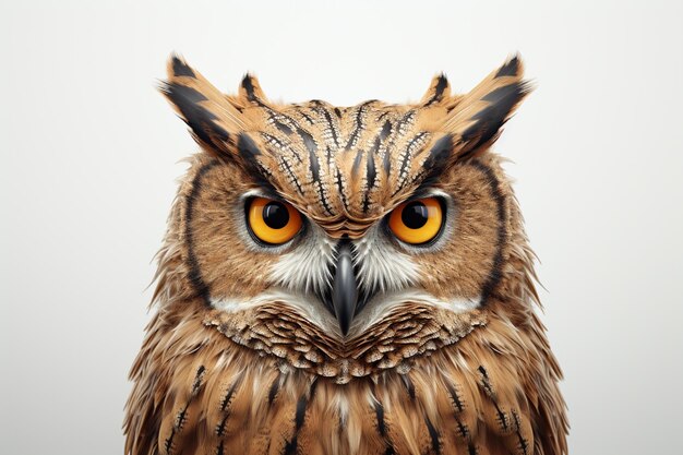 Portrait of an owl with yellow eyes Isolated on white background