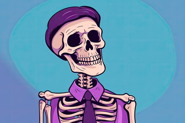 portrait of a painted skeleton in a hat on an blue background