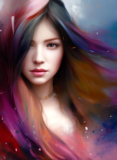 Portrait painting of a beautiful woman. Abstract Illustration of a beautiful girl.