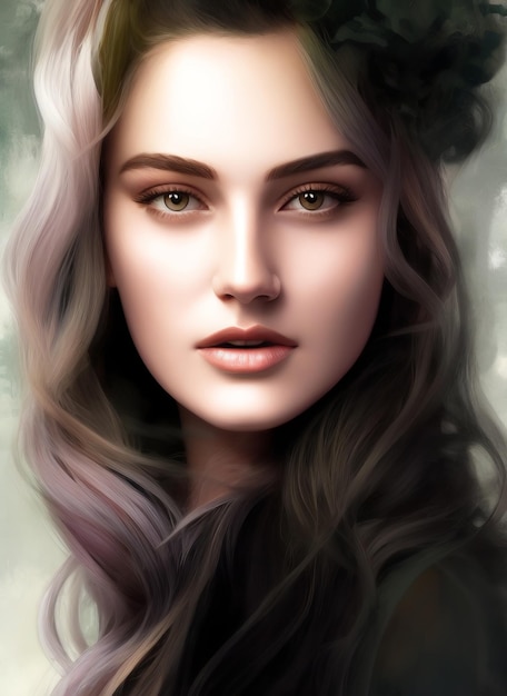 Portrait painting of a beautiful woman. Illustration of a beautiful girl, Beautiful woman painting.