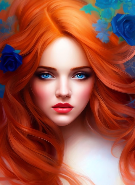 Portrait painting of a beautiful woman. Illustration of a beautiful girl, Beautiful woman painting.