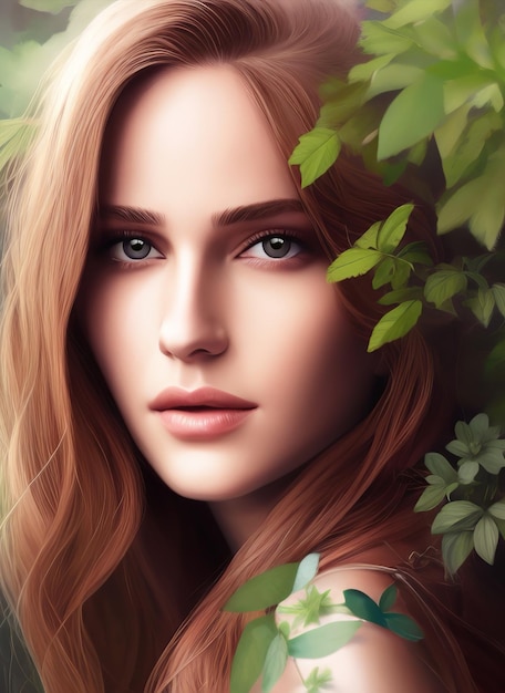 Portrait painting of a beautiful woman. Illustration of a beautiful girl.