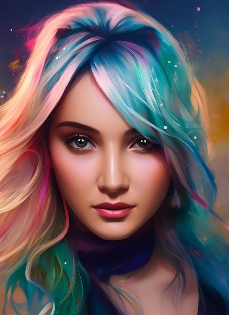 Portrait painting of a beautiful woman. Illustration of a beautiful girl.