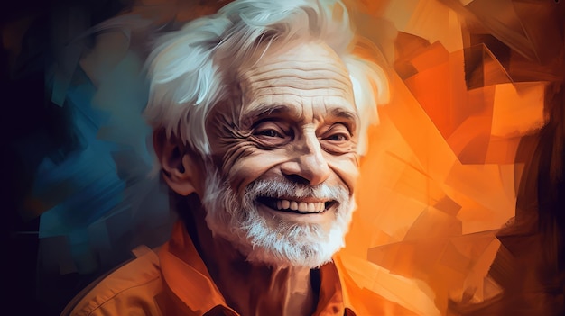 A portrait painting of a smiling older man in an oil on canvas painting style Generative AI AIG21