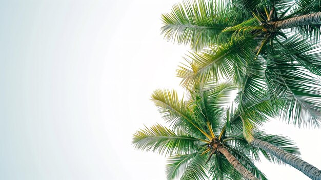 Photo portrait under palm tree above view with a clean white backdrop and a big copay space generative ai