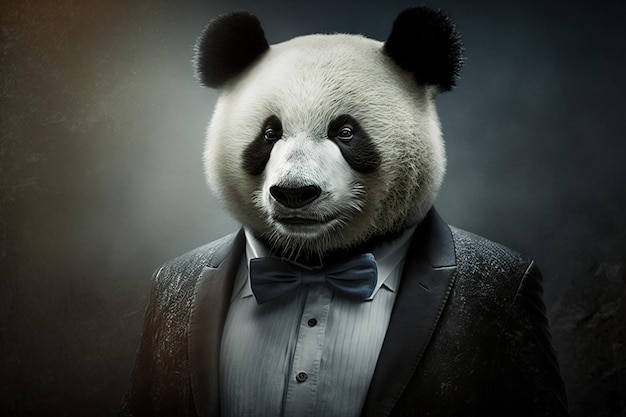 Portrait of a panda in business suit, stock market creative concept