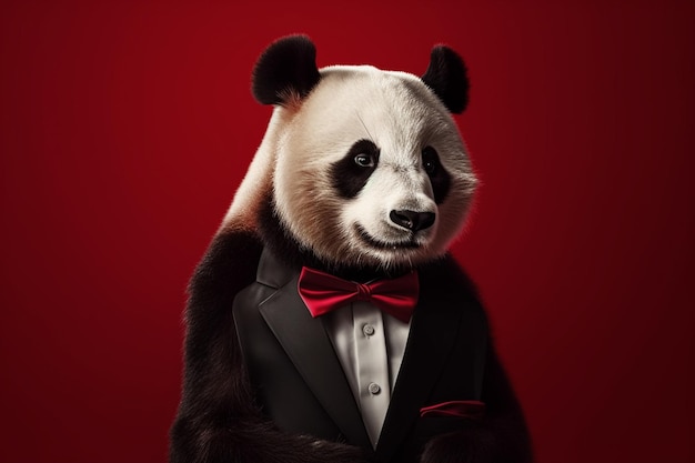 Portrait of a panda in a businessman suit on an isolated background generative ai