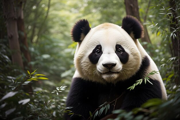 Portrait of a panda in the forest