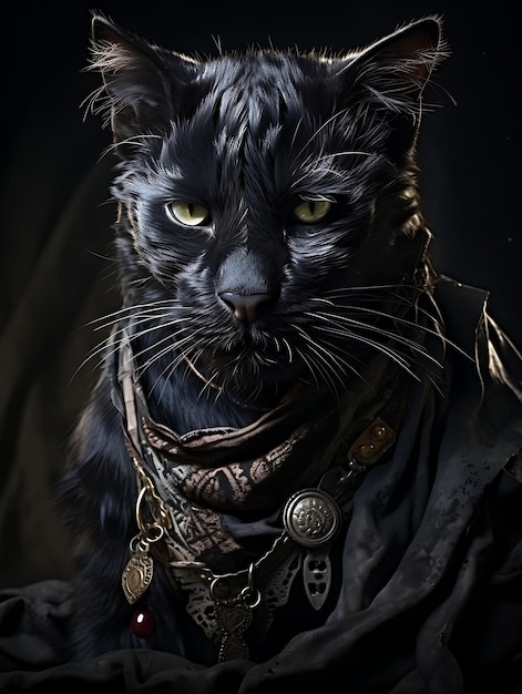 Portrait of Panther Pirate Raider Costume Eye Scar Blunderbuss Tattered Animal Arts Collections