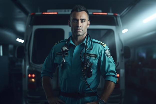 Portrait of a paramedic providing medical Generative ai