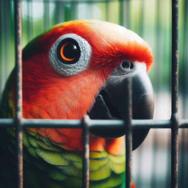 portrait of parrot in cage animal background