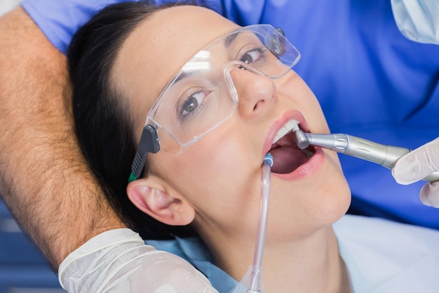 Portrait of a patient her mouth open