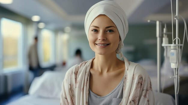 Portrait of the patient's smile is a cancer where the strong mind is treated with chemo