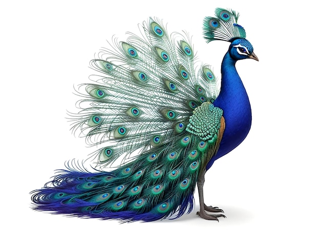 Portrait of a peacock with feathers isolated on a white background AI_Generated