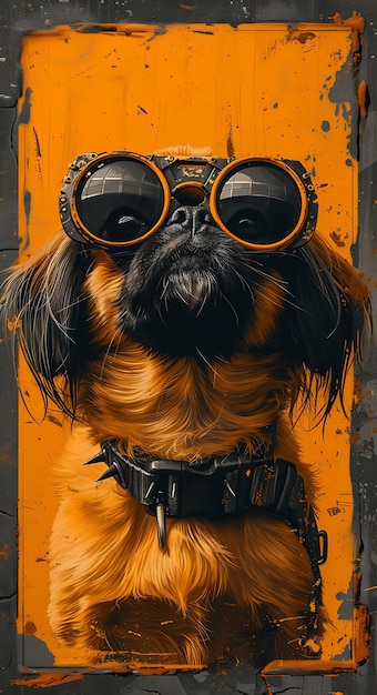 Portrait of Pekingese Dog With a Cybernetic Jaw Augmented Reality Glasse Cyber Poster Banner Flyer