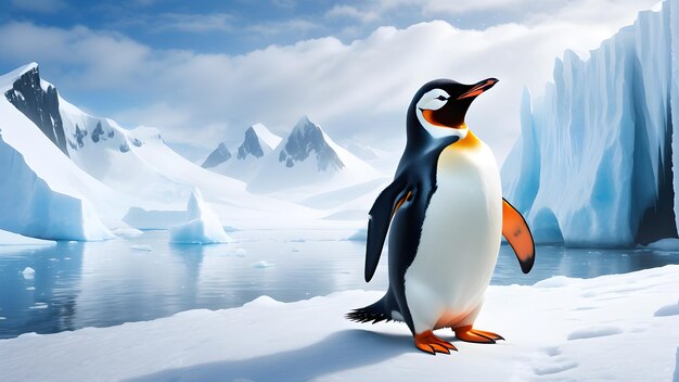 Portrait of a penguin Cheerful happy in a snowy landscape Playful happy animal Generative Ai