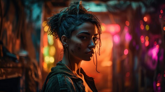 Photo portrait of people on neon background ai generated