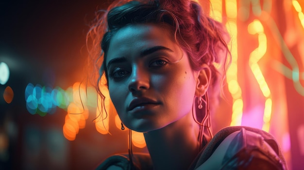 Photo portrait of people on neon background ai generated
