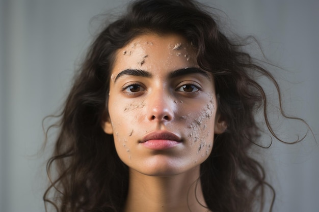 Photo portrait of a person with acne prone skin practicing positive affirmations