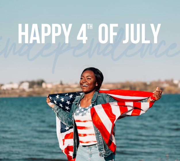 Photo portrait of person with the american flag to celebrate independence day