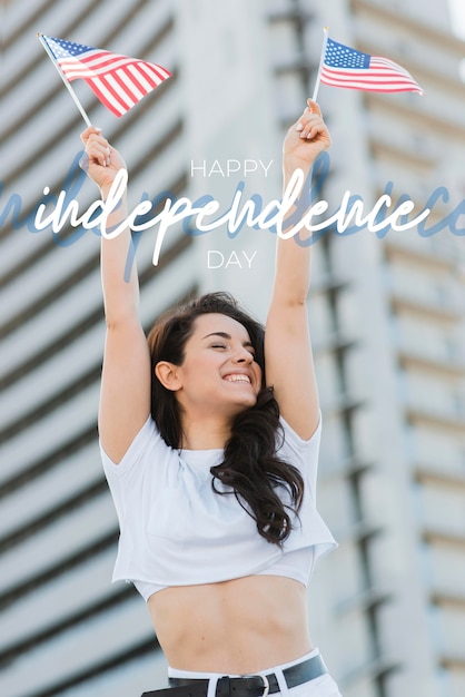 Photo portrait of person with the american flag to celebrate independence day