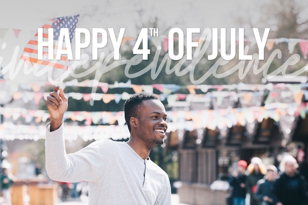 Photo portrait of person with the american flag to celebrate independence day