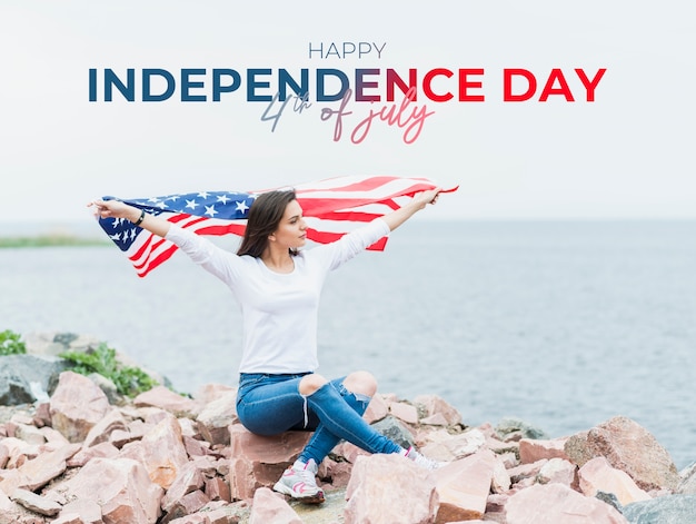 Photo portrait of person with the american flag to celebrate independence day