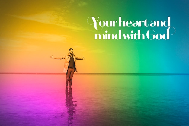 Photo portrait of person with gradient effect and religious quote