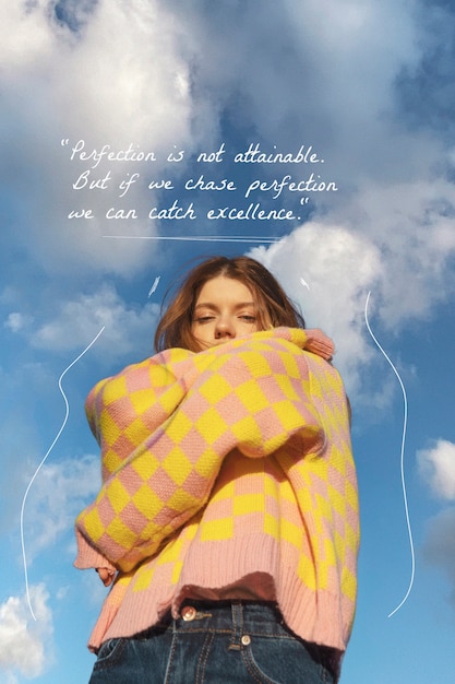 portrait of person with handwritten text over it