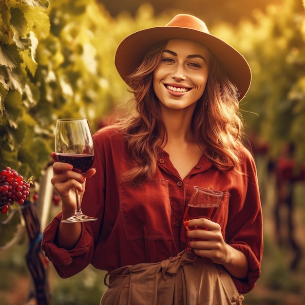 Foto ritratto di una persona che lavora in una cantina e degusta la produzione di vino concepto dell'industria vinicola immagine creata con ai