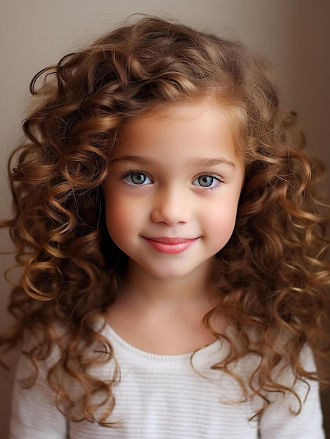 Portrait photo of argentine child female curly hair smiling