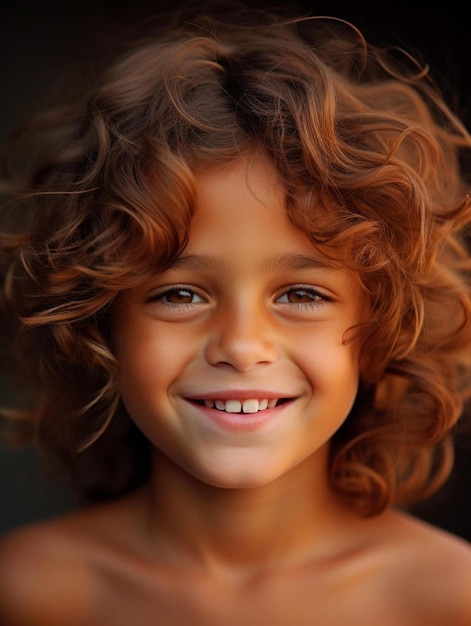 Portrait photo of argentine child male wavy hair smiling