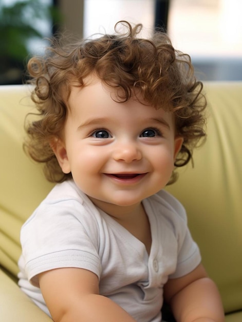 Foto foto di ritratto di un bambino argentino con capelli ricci sorridenti