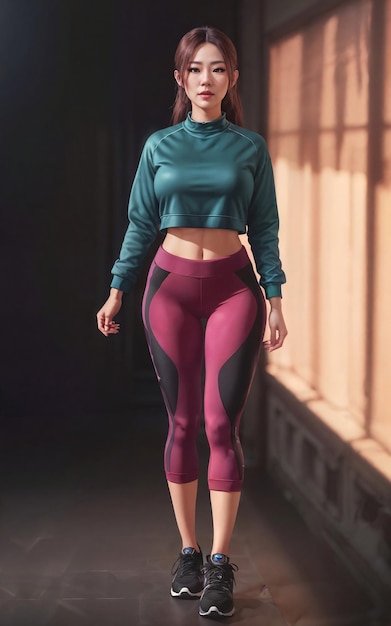 Portrait photo of beautiful asian woman in sport exercise outfit generative AI