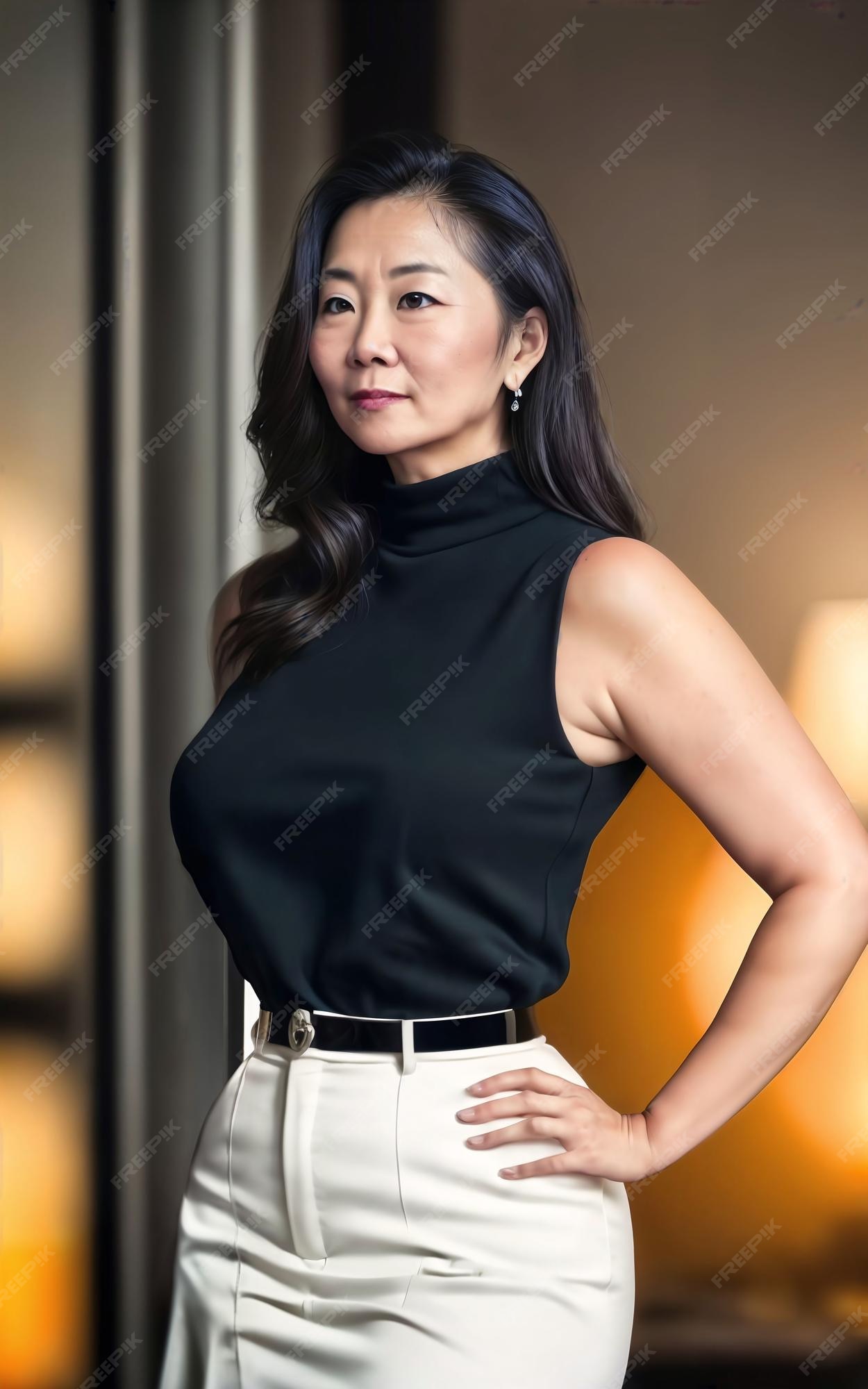 Premium Photo Portrait Photo Of Beautiful Middle Aged Adult Asian Woman Generative Ai