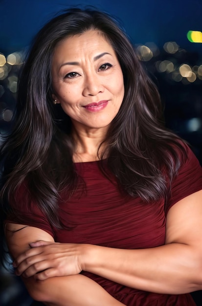 Portrait photo of beautiful middle aged adult asian woman generative AI