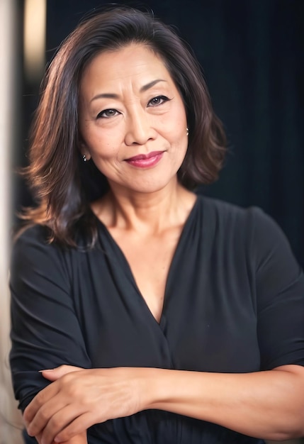 Portrait photo of beautiful middle aged adult asian woman generative AI