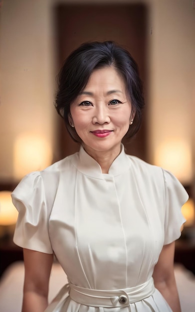 Portrait photo of beautiful middle aged adult asian woman generative AI