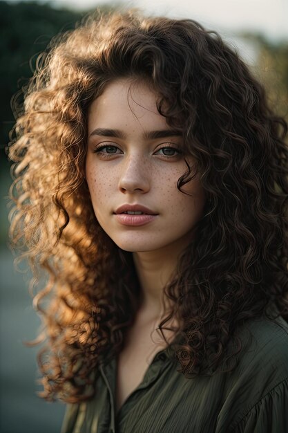 Portrait photo of beautiful woman at soft sun light