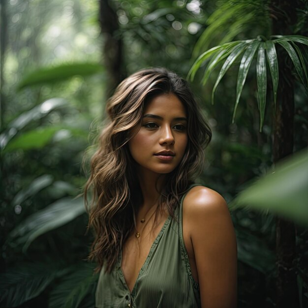 Portrait photo of beautiful woman at soft sun light