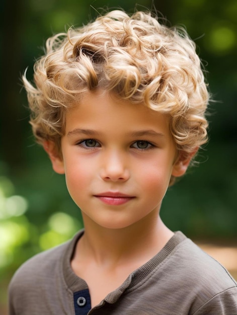 Portrait photo of belgian child male curly hair