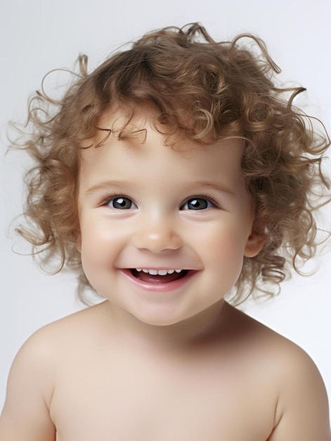 Photo portrait photo of canadian infant male curly hair smiling