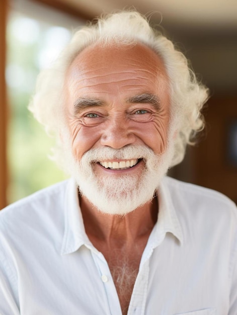 Portrait photo of canadian senior adult male curly hair