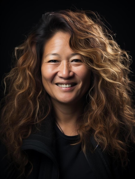 Portrait photo of chinese middle age adult female curly
